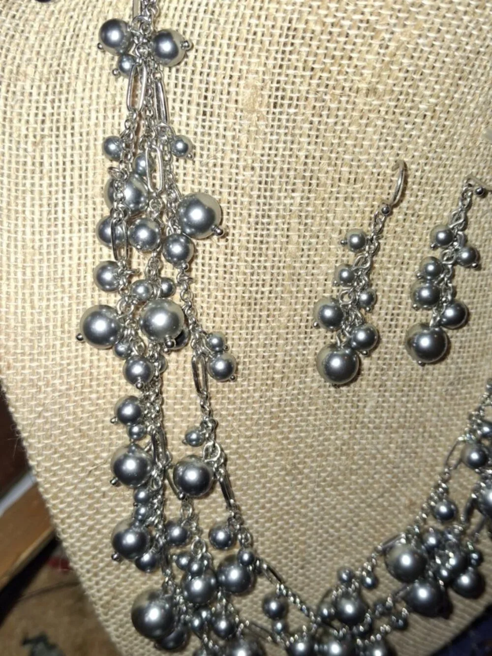 Talbots Necklace earrings Set silver multirow fauxPearl silverTone Women Jewelry